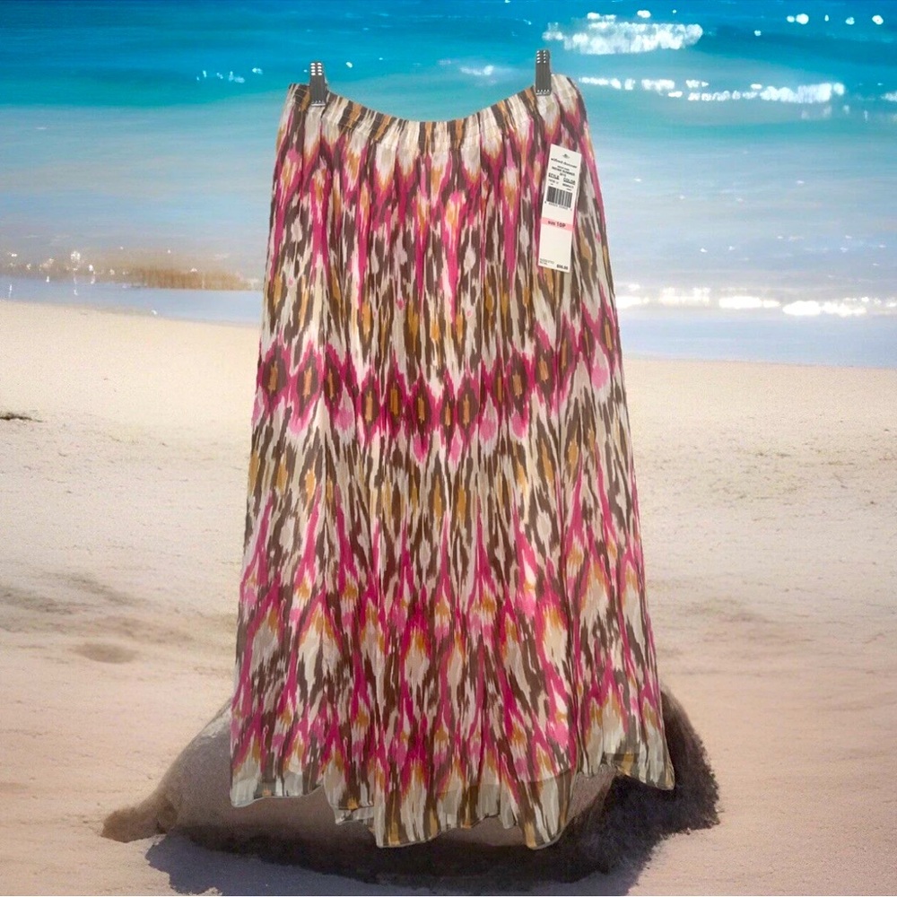Spring 10p Elastic Pink Alfred Dunner maxi elastic Summer Skirt Dress Flow Macys